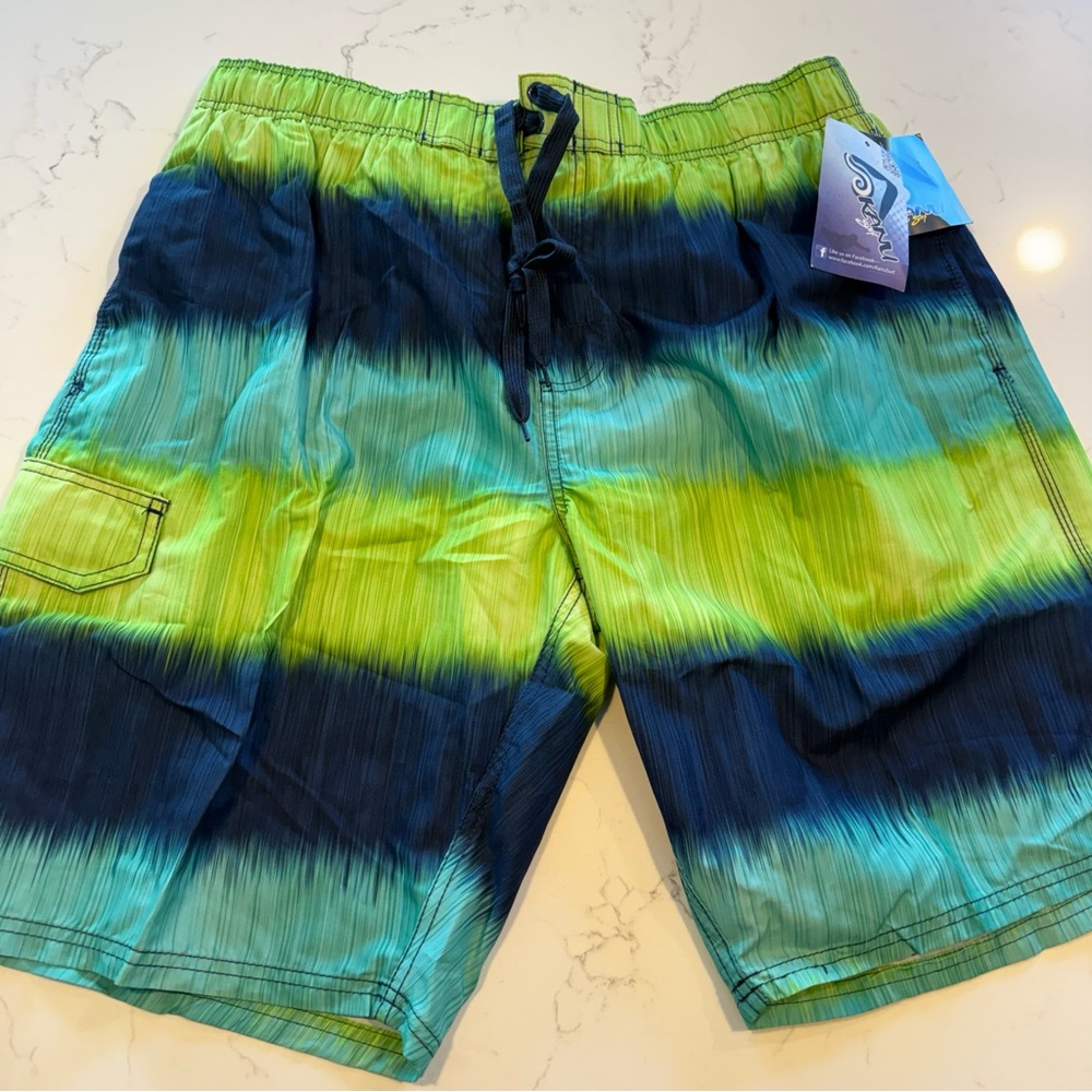 Kanu Surf Mens XL Zipline Swim Trunks Board Short UPF Striped Multicolor NWT!